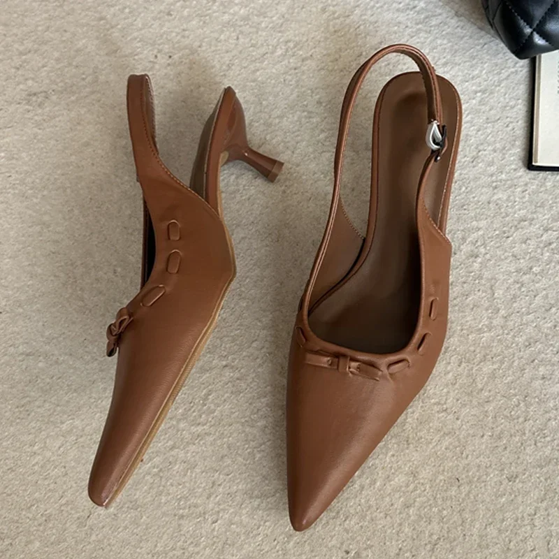 

Aneikeh Street Style Spring Fashion Slingbacks Thin Low Heels Elegant Butterfly-knot Buckle Strap Woman Pumps Party Wedding Shoe