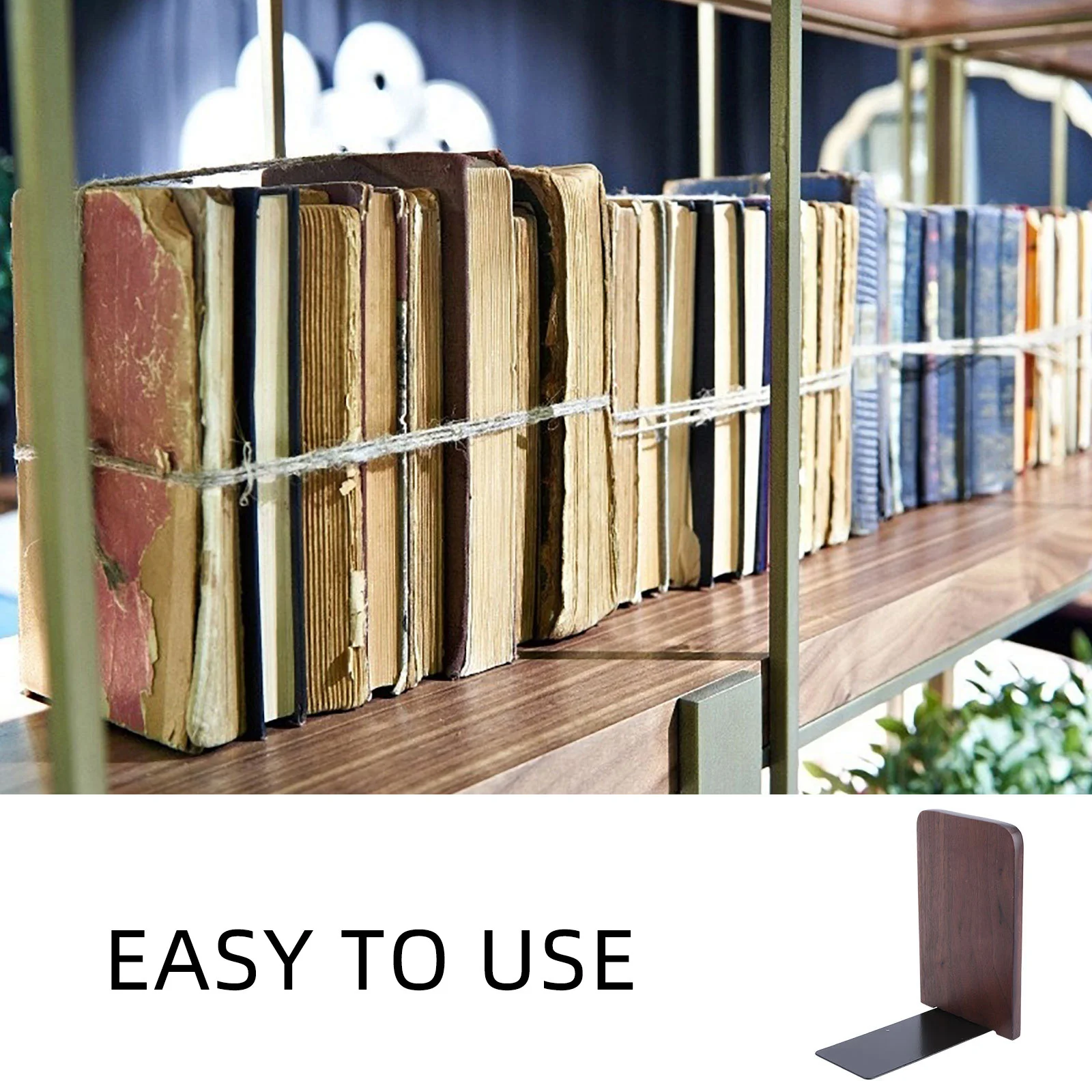 2 قطعة كتاب خشبي يدعم التصميم الحديث غلاف غير قابل للانزلاق لملفات الرفوف Cds سدادات كتب المكتبة المنزلية #3