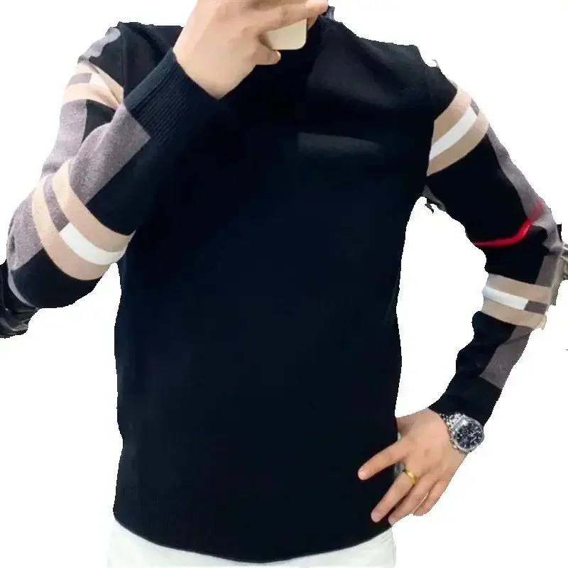 Autumn Winter Golf Wear Men 2024 New Authentic Golf Sweater Fashion Stripe Jacquard Weave Round Neck Knit Top Men's Golf Clothes