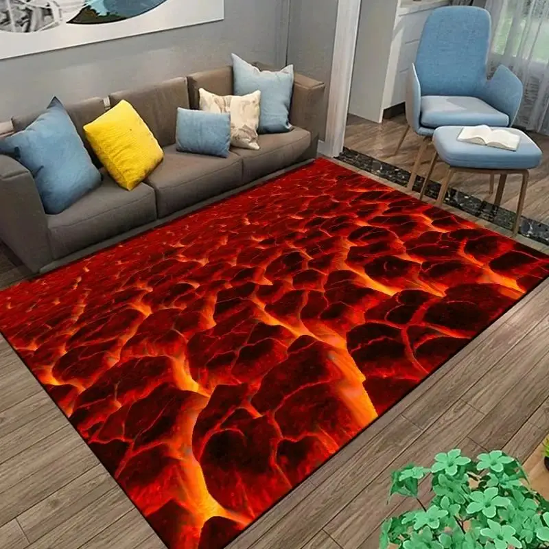 3D Volcano Lava and Flowing Magma Visual Effects Art Pattern Non-Slip Area Rug Living Room Bedroom Home Decor