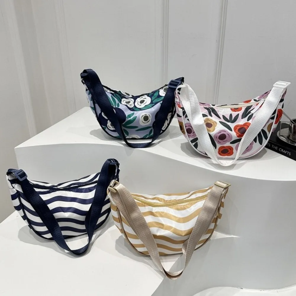 

New Japanese Style Crossbody Bag Small Striped Nylon Backpack Large Capacity Adjustable Strap Waist Bags for Women