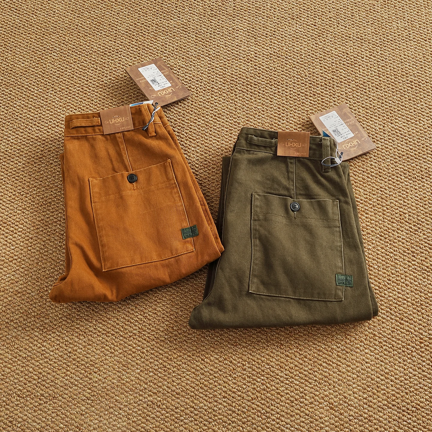 

100% cotton autumn and winter heavy simple work pants for men loose straight cotton twill woven tapered trousers