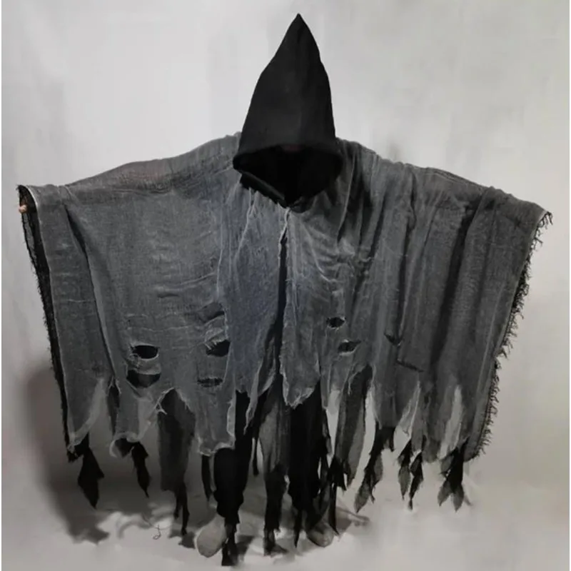 Halloween Cape Hooded Cape Cos Adult Zombie Suit Skull Robe Ragged Shirt Props Scary Ghost Suit