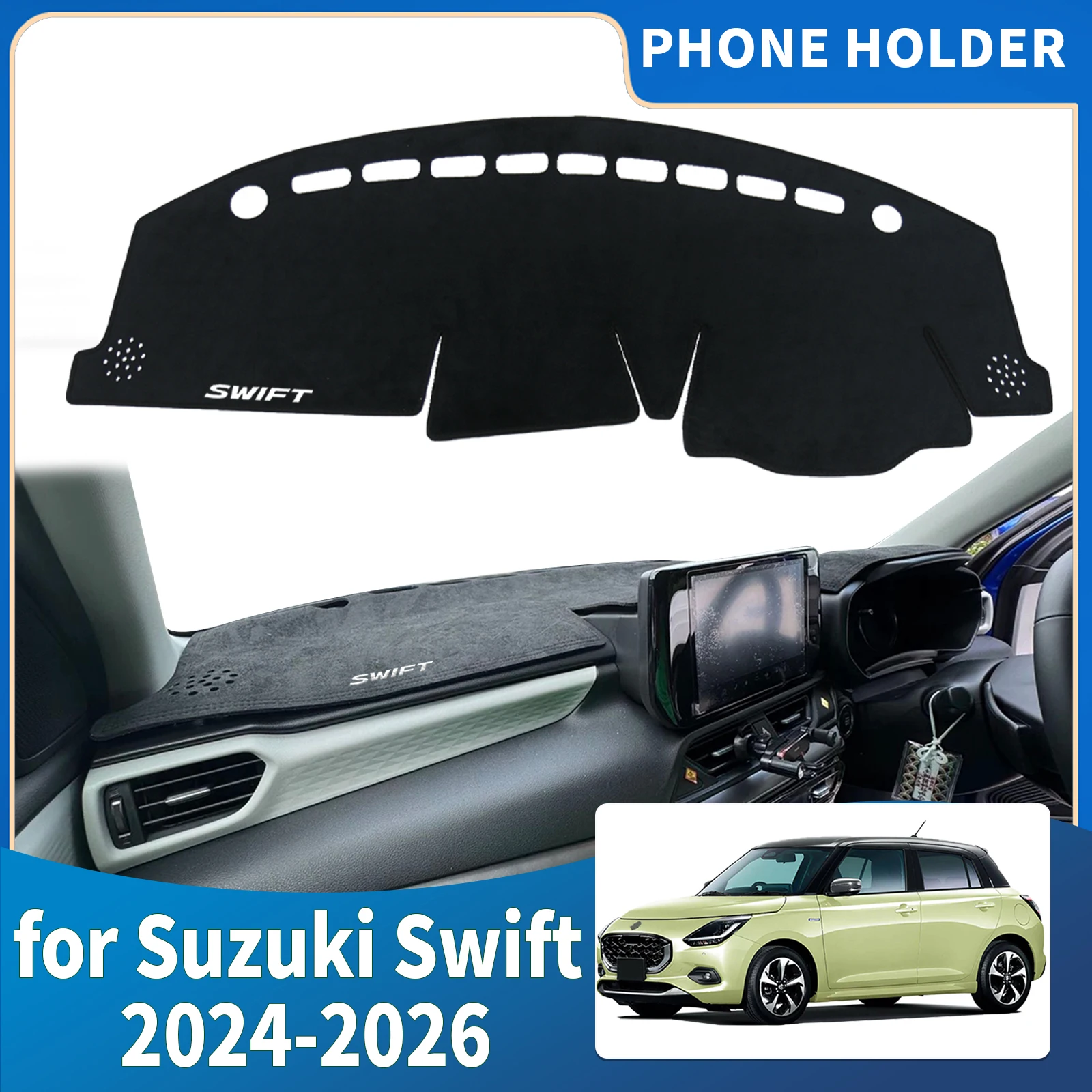 

fit for Suzuki Swift 2024 2025 2026 white logo Car Accessories Dashmat Dashboard Cover Pad DashMat Sunshade Protective Carpet