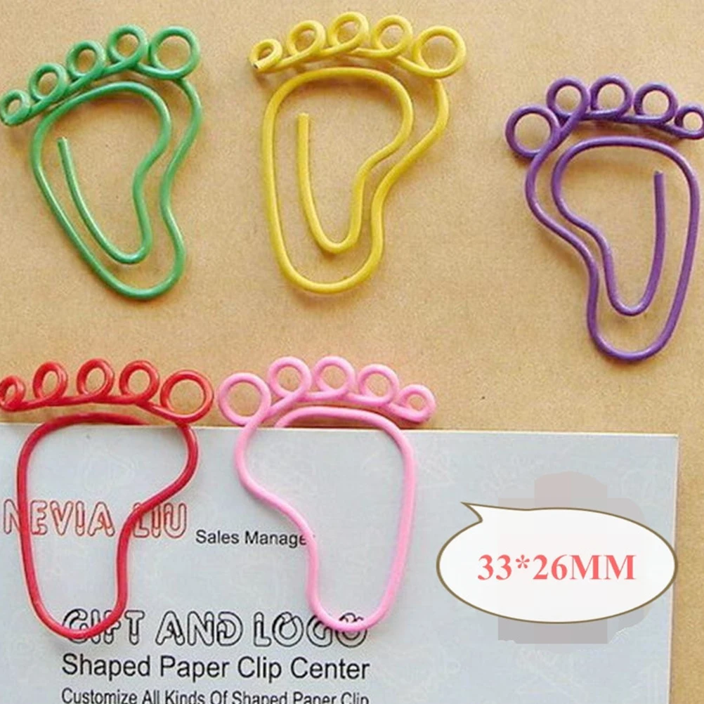 

24pcs Paper Clips Mini Colored Holders Feet Shaped Note Photo Party Gifts School Office Use Cartoon Metal Strong