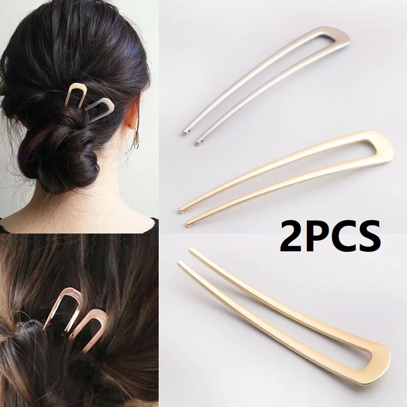 

2PCS Metal Hair Pin Barrette Chignon Hairpins French Hair Pin Hair Fork Hairpins Woman Party Hairpin Ladies XYZJ01