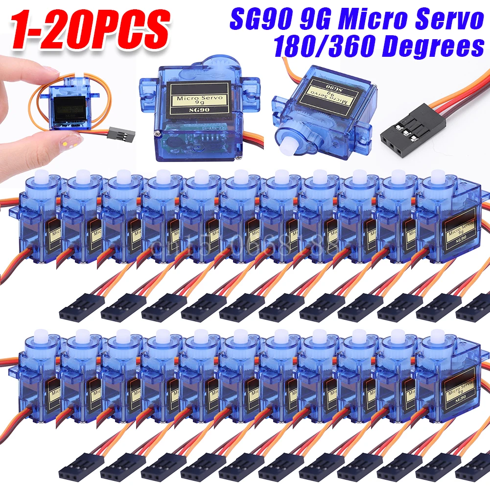 1-20Pcs SG90 9G Micro Servo Servo Motor for RC Planes Robot Arm 180°/360° Fixed-Wing Servo Motor Control for Airplane Helicopter