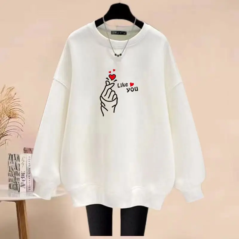 Autumn Winter Vintage Loose Casual Long Sleeve Hoodies Women Chic Letter Printed Pullovers Fashion O-neck Cotton Sweatshirt