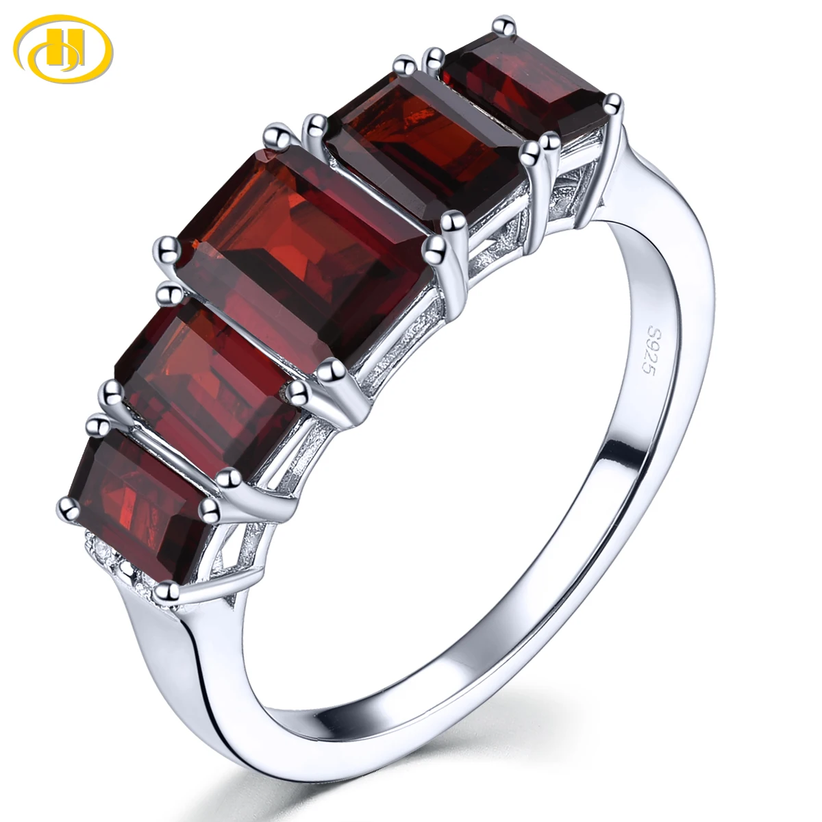 Natural Garnet Solid Sterling Silver Rings 3.5 Carats Genuine Gemstone Classic Simple Design Fine Jewelrys Women Birthday Gifts