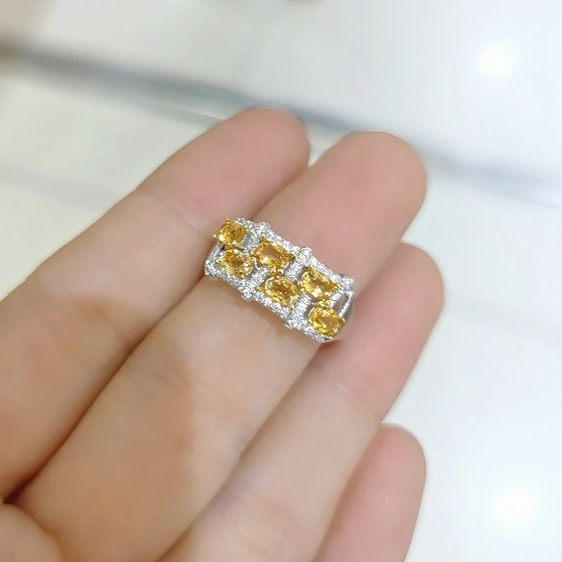 Sterling Silver Natural Citrine Ring 3mm*4mm Total 0.9ct Genuine Citrine Jewelry 925 Silver Crystal Ring with Gold Plating