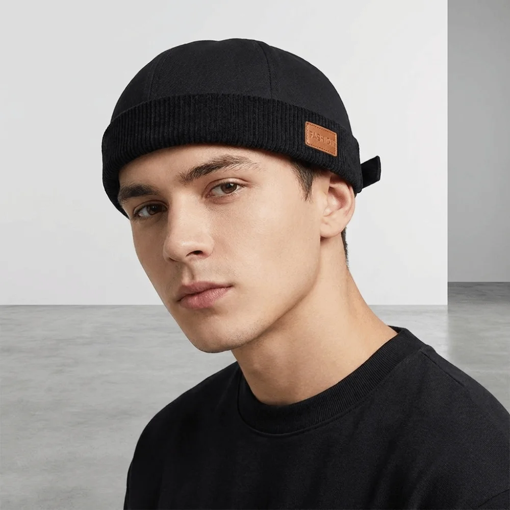 Casual Corduroy Splicing Dome Melon Cap Solid Color Brimless Landlord Hat Adjustable Hip Hop Bucket Cap Streetwear