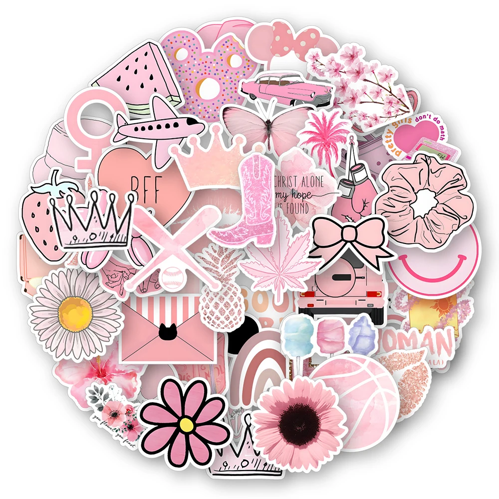 

10/30/50pcs Kawaii Розовый Милый Мультфильм Стикеры Эстетическая Деколь Scrapbook Багаж Ноутбук Телефон Украшение Граффити Стикер Ребенок Игрушка