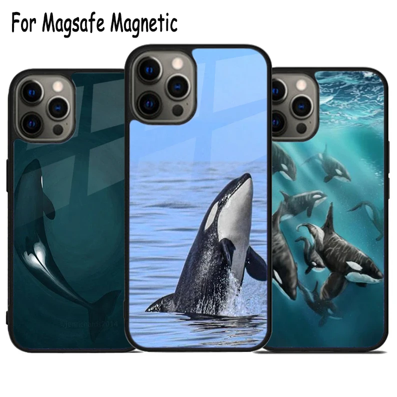 Orca Killer whale Wireless Charge Magsafe Phone Case For iPhone 15 16 14 13 11 12 Pro Max Plus Magnetic Bumper Cover