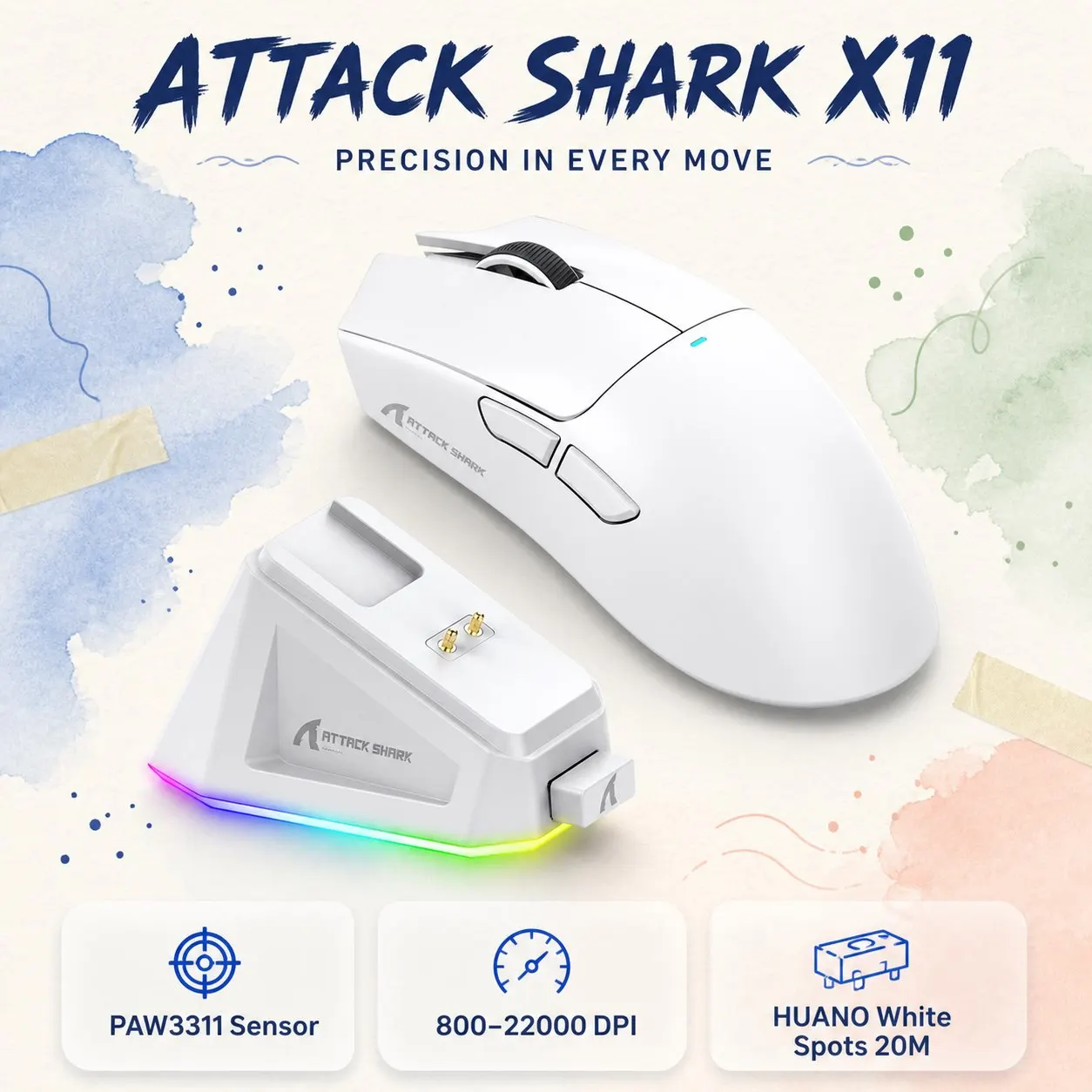 ATTACK SHARK X11 PAW3311 Optical Sensor, Maximum Resolution of 22K DPI Acceleration up to 40G, Edge in Competitive Gaming, 59±3g