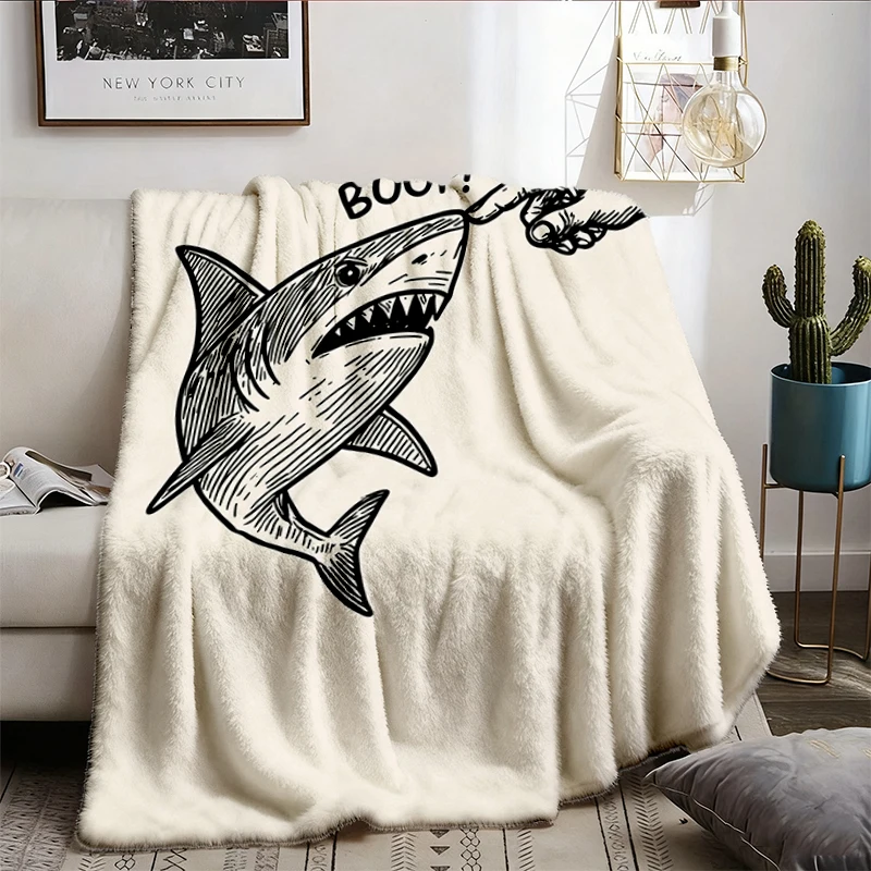 Boop Shark Flannel Blanket, Unisex Flannel Throw, Funny Meme, Sea Life, Nose Gift Cozy Blanket Warm Blanket