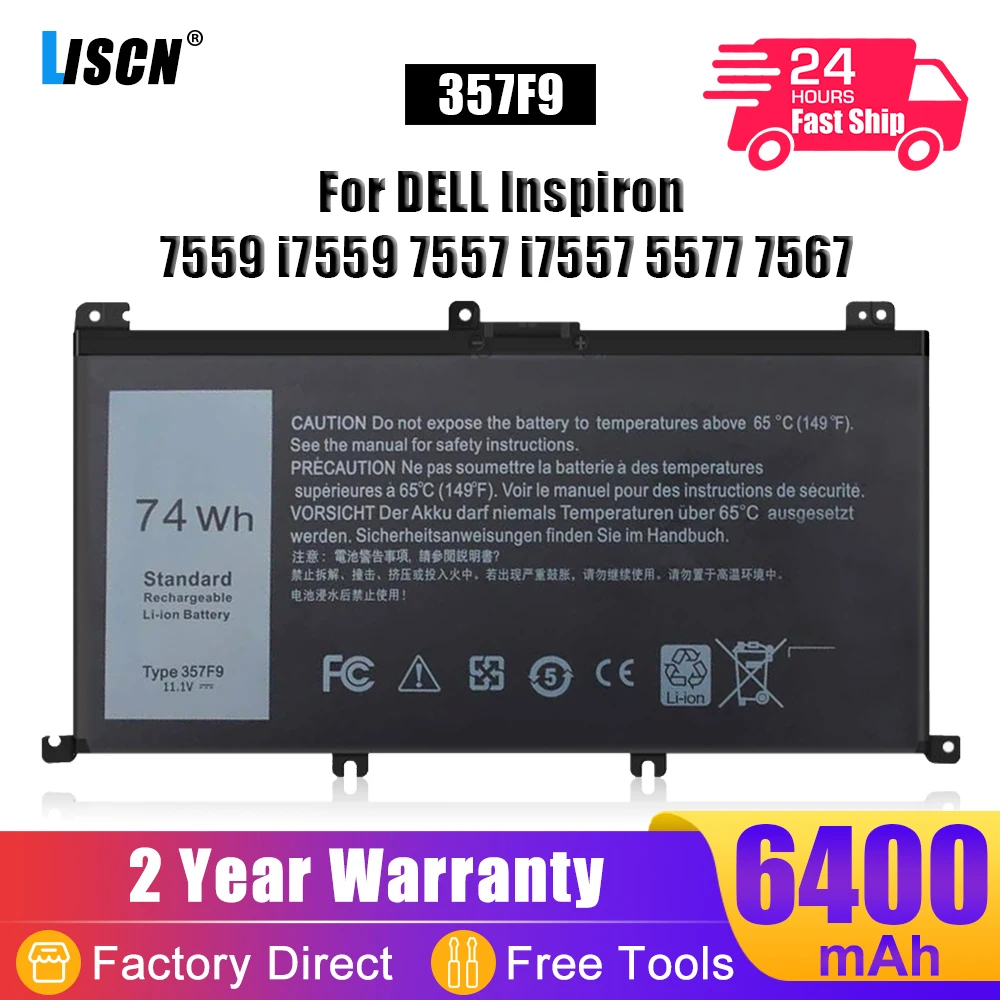 LISCN 11.4V 74Wh 357F9 Battery For DELL Inspiron 15 Gaming 7559 i7559 7557 i7557 5577 7567 5576 7566 P65F P57F P65F001 0GFJ6