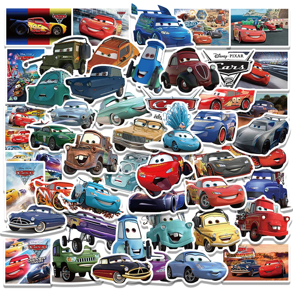 Disney pixar adesivos, carros, relâmpago mcqueen, desenhos animados, à prova d'água, para laptop, skate, carro, telefone, decalque, brinquedo das crianças, 10/30/50pcs