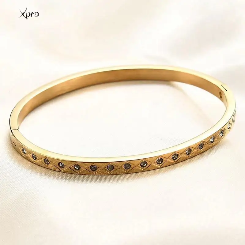 Xpro Waterproof Luxury Colorful Cubic Zirconia Bangles Stainless Steel Open Bracelet Bangle 18k Plated Fashion Jewelry Women