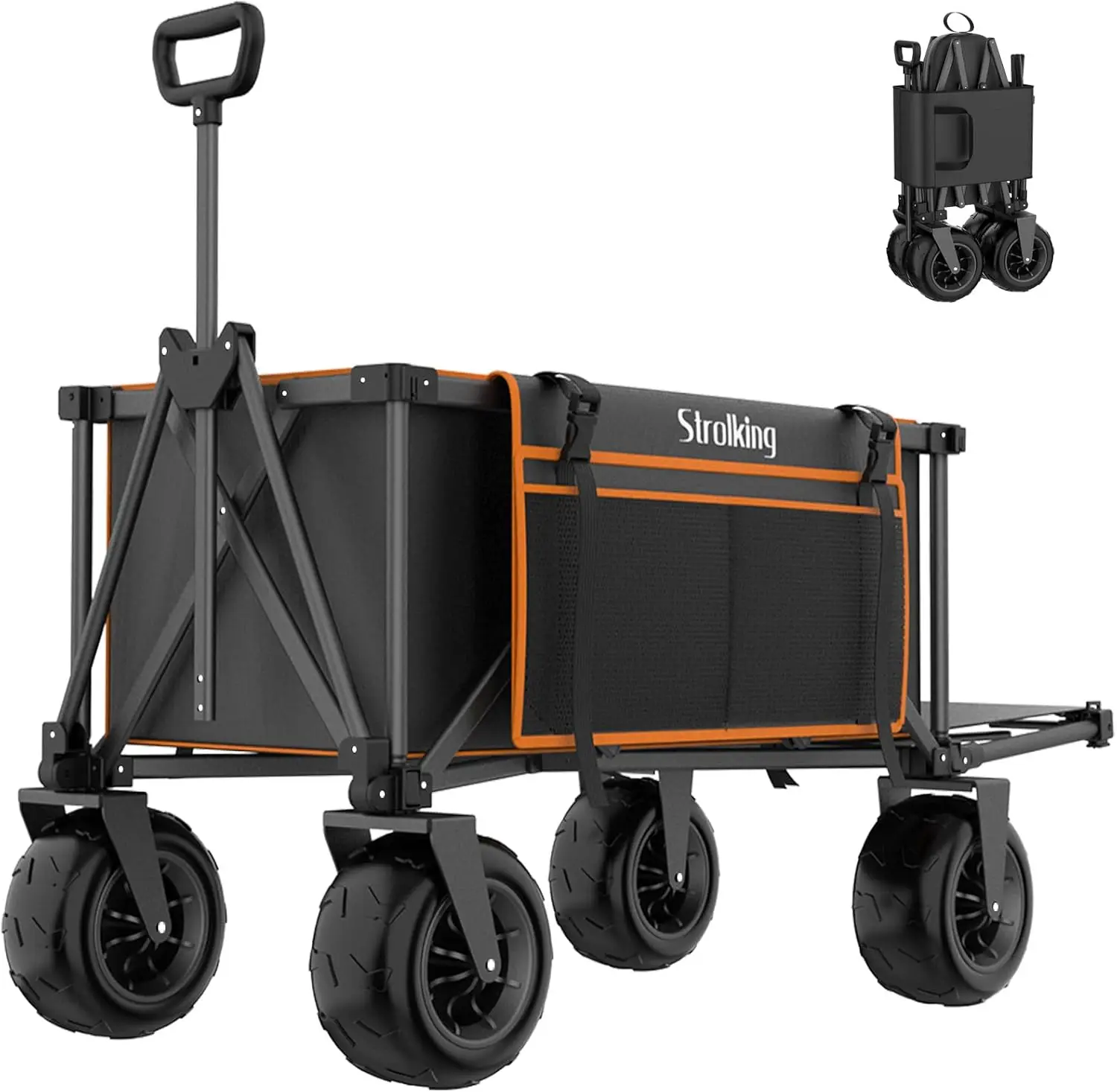 

Пляжная тележка 51 дюйм в длину с 9-дюймовыми колесами для песка, складная тележка объемом 260 л для пляжа, кемпинга, рыбалки и спорта, черная