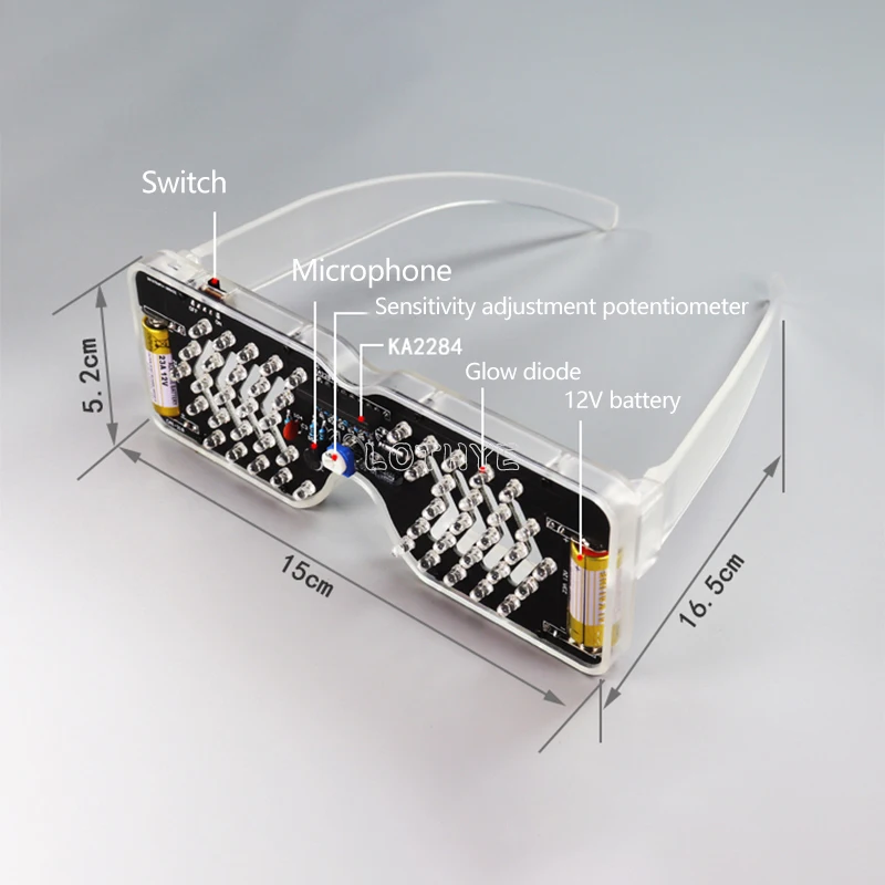 Kit per la creazione di occhiali a emissione di luce a LED ad attivazione vocale Diodo emettitore di luce Luce lampeggiante Kit elettronico