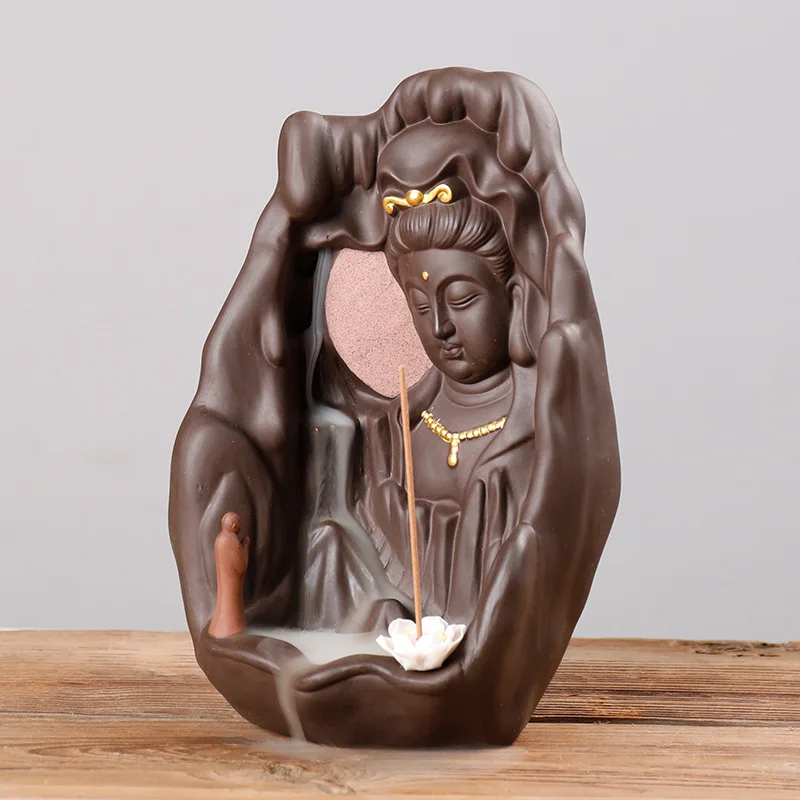 With  Cones Handicraft Buddha Backflow Incense Stick Holder Bodhidharma Ceramic Censer
