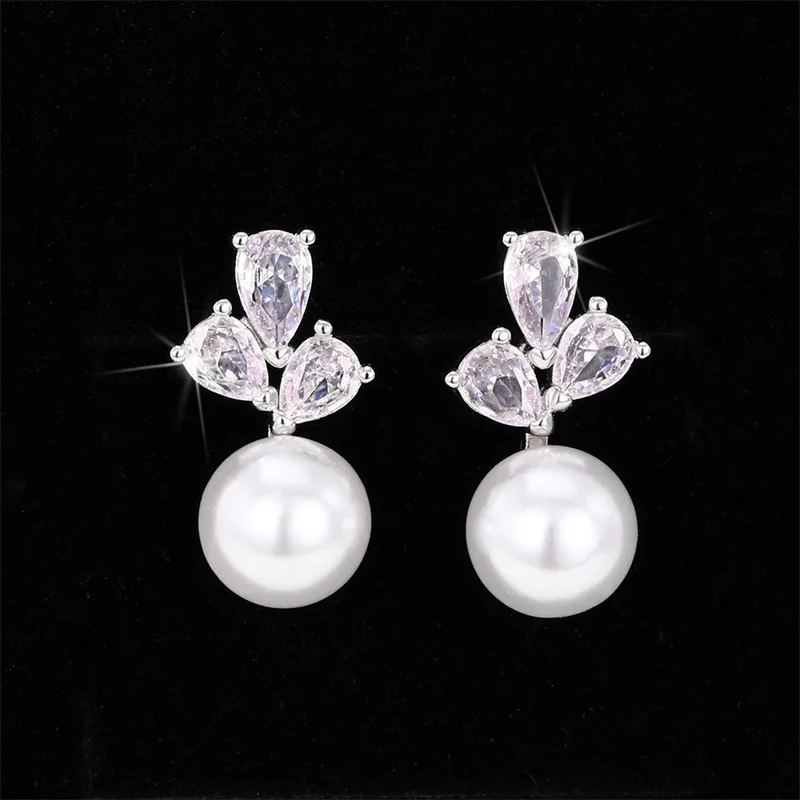 Huitan Exquisite Women Imitation Pearl Earrings Dainty Temperament Elegant Ear Accessories for Female Fashion Versatile Jewelry