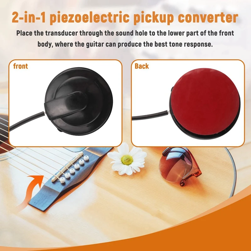 21-INCHES Wire Length 1/4 Inch Output Jack 2 In 1 Piezo Pickup Disc Transducer For Guitar Violin Ukulele Mandolin Banjo Cello(Wi