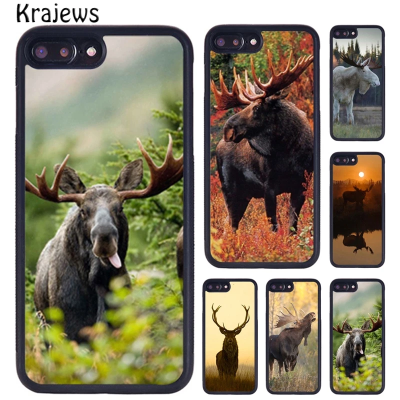 Krajews Stag Bull Moose Reindeer Deer Phone Case For iPhone 16 15 14 XR XS 11 12 mini 13 Pro MAX Plus cover coque