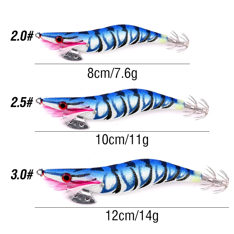5 Stücke Angeln Locken 8 cm/10 cm/12 cm Leucht Tintenfisch Jig Angeln Holz Garnelen Köder Tintenfisch tintenfisch Jig Köder Köder Angeln Zubehör – Detail 1