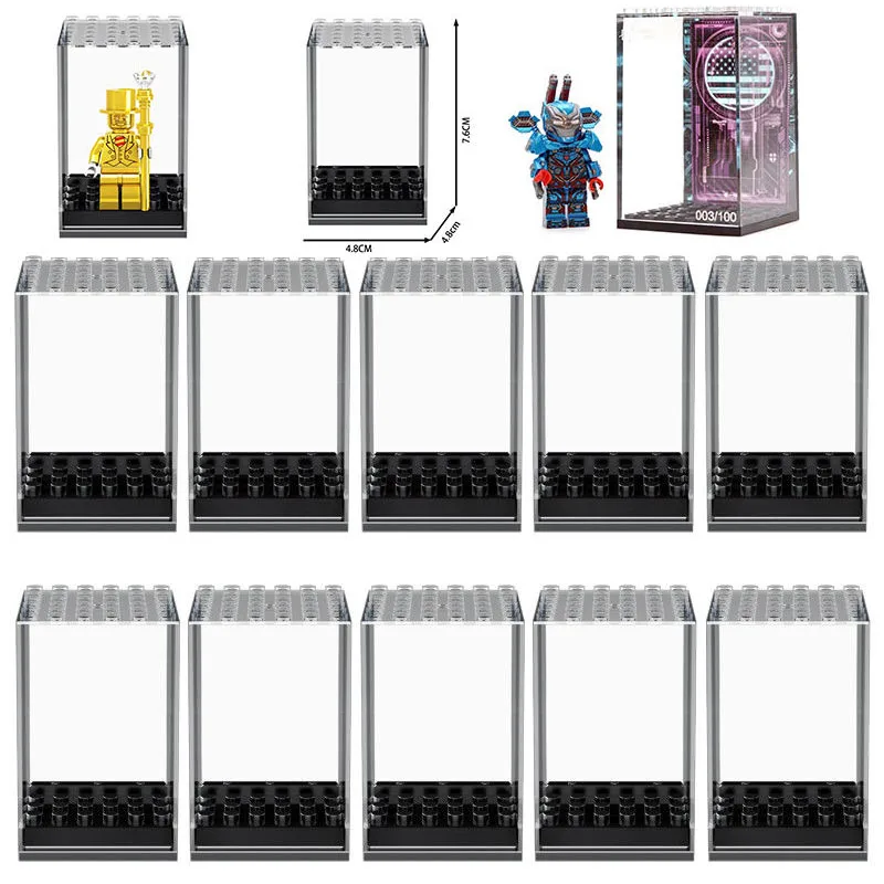 Acrylic Display Box Fit for Minifig Action Figures, Stackable Boxes for Figures Collectors, 8 Pcs Minifigure Display Cases Base