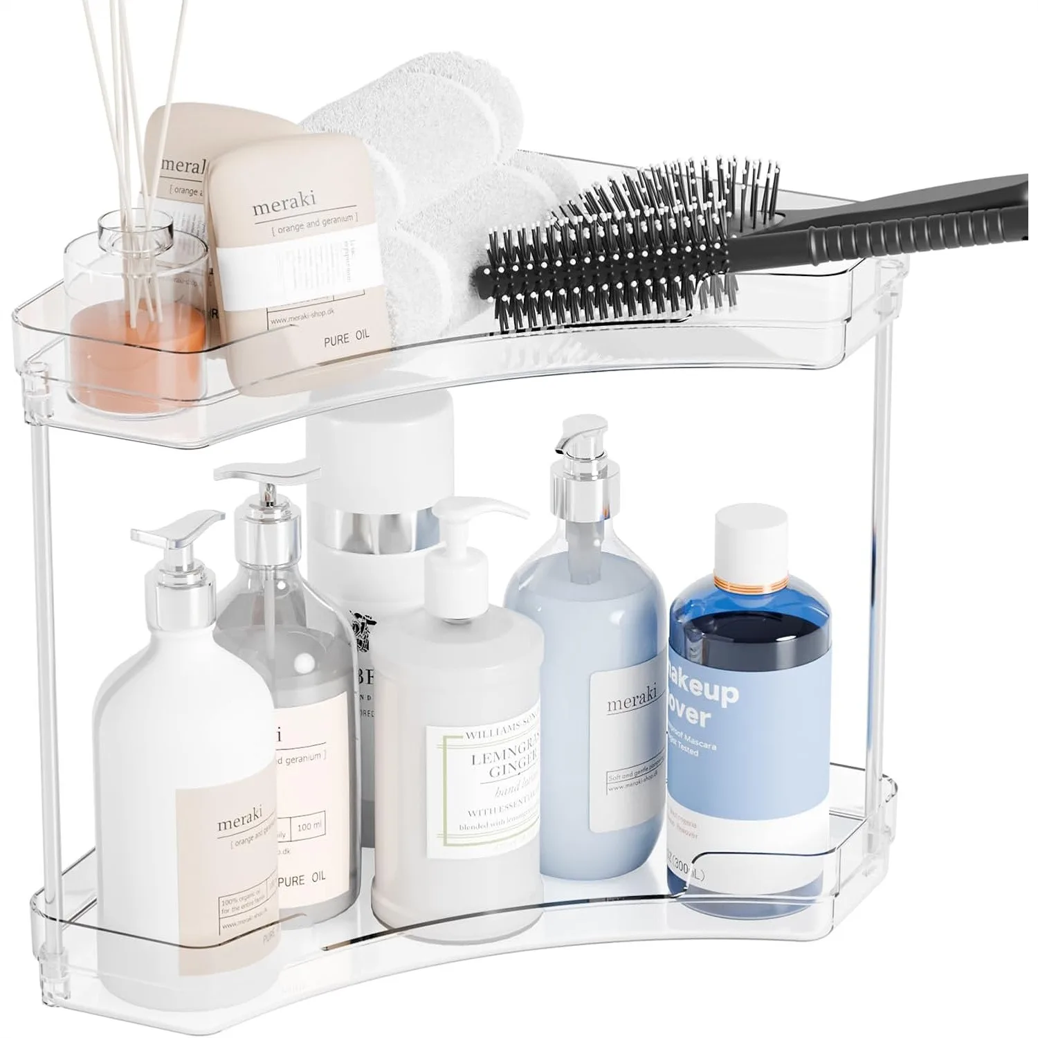 

2 Tier Corner Bathroom Counter Organizer, Clear Acrylic Sink Shelf for Vanity, Makeup Storage