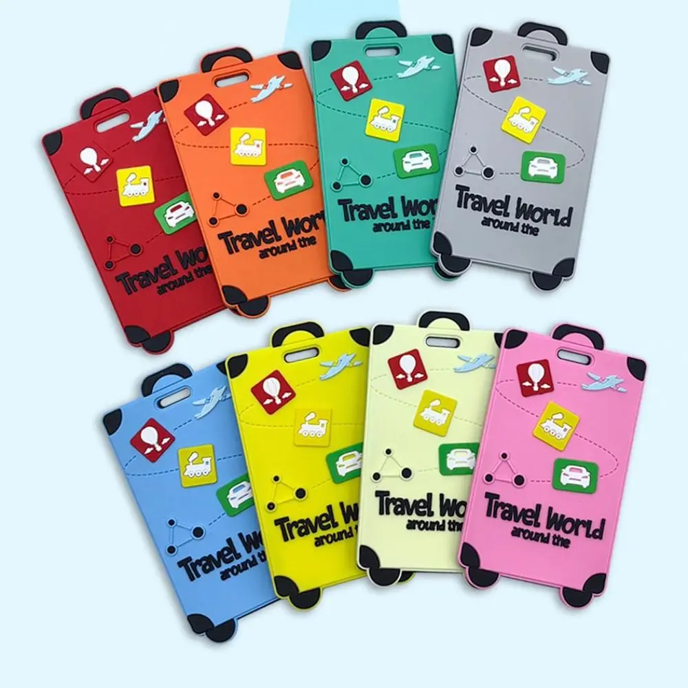 

2Pcs PVC Luggage Tag Cartoon Waterproof Baggage Handbag Label Suitcase Shape With straps Boarding Pass Hangtag