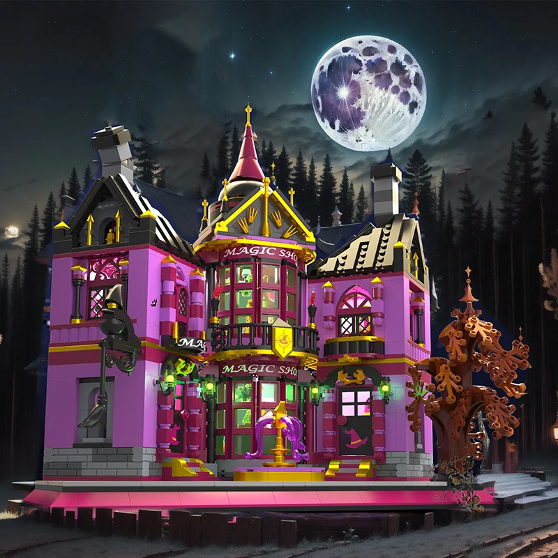 Creative Magic Castle Shop Building Blocks Architecture Haunted House Model Assemble Brick Toy Halloween Gift For Kid Adult Girl