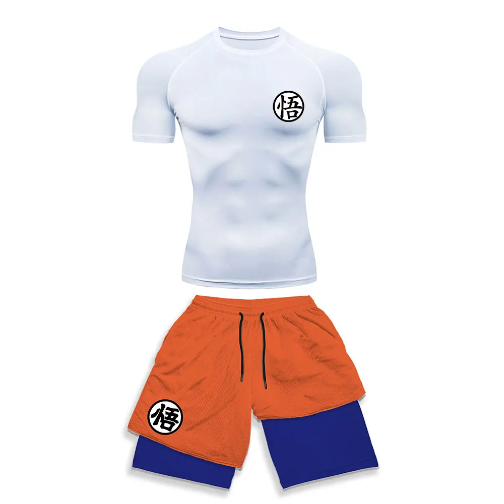 Men's Tracksuit Two Pieces Sets Anime Print Fitness Sport Suit Running T-Shirt+shorts Men's breathable Casual Sportswear view 2