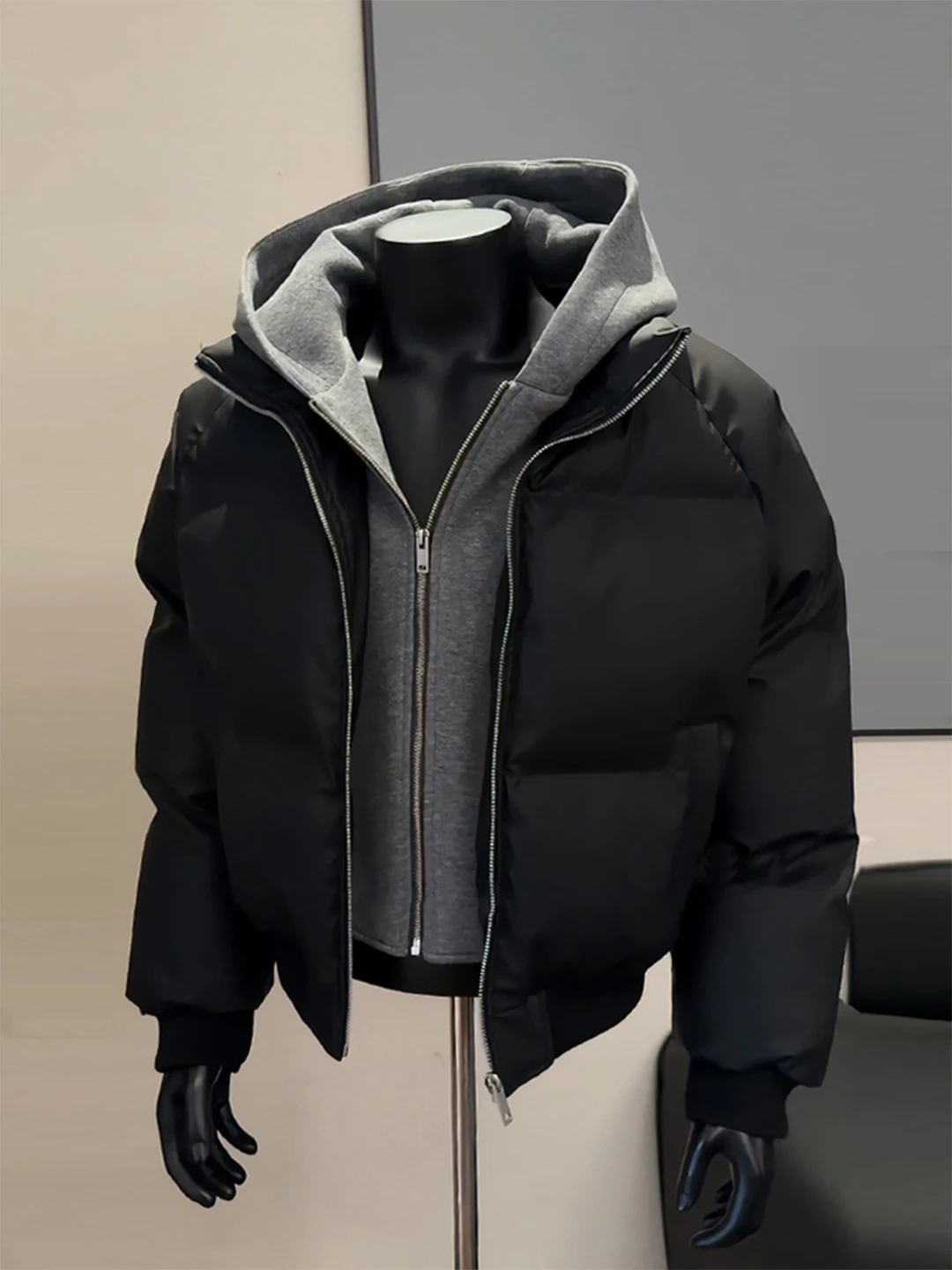 

Cleanfit Men's ort Cotton Jaet PU Leather Hooded Coat Winter Warm Thiened Casual Wear Stand Fit Online Exclusive