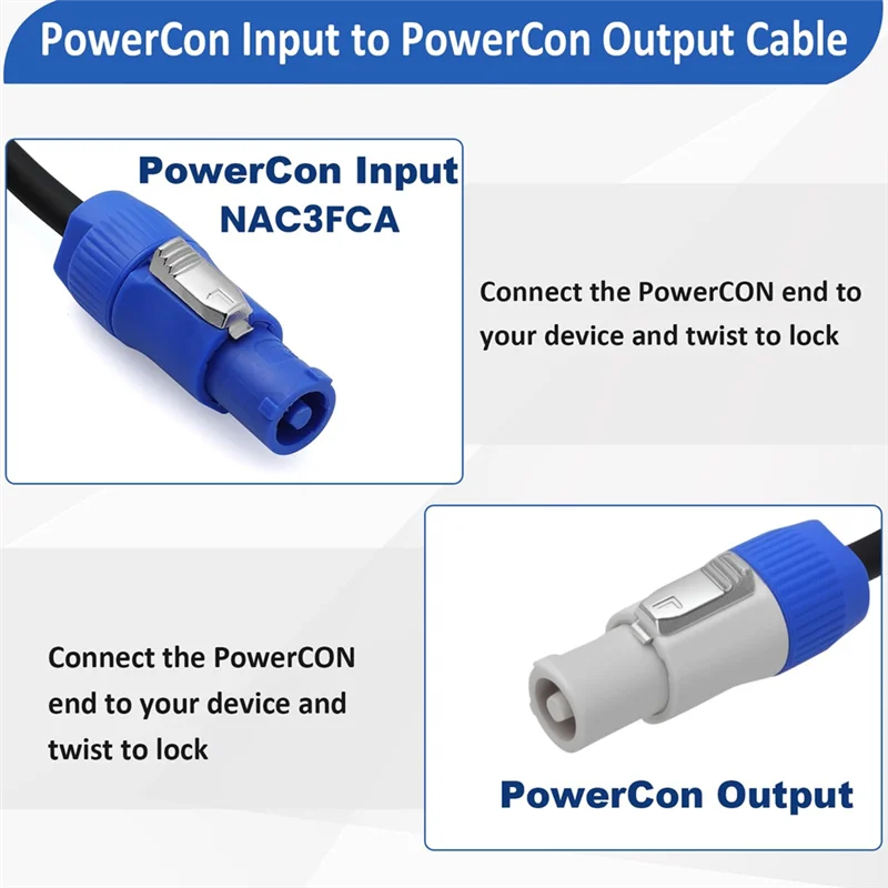 A99E-Powercon كابل الطاقة 16AWG AC المدخلات إلى الناتج 15A 3 دبوس تمديد الحبل لمعدات الصوت والفيديو