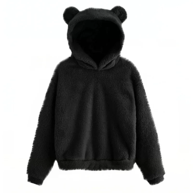 European and American Autumn and Winter New Plush Rabbit Ear Hooded Warm Sweater Hoodie