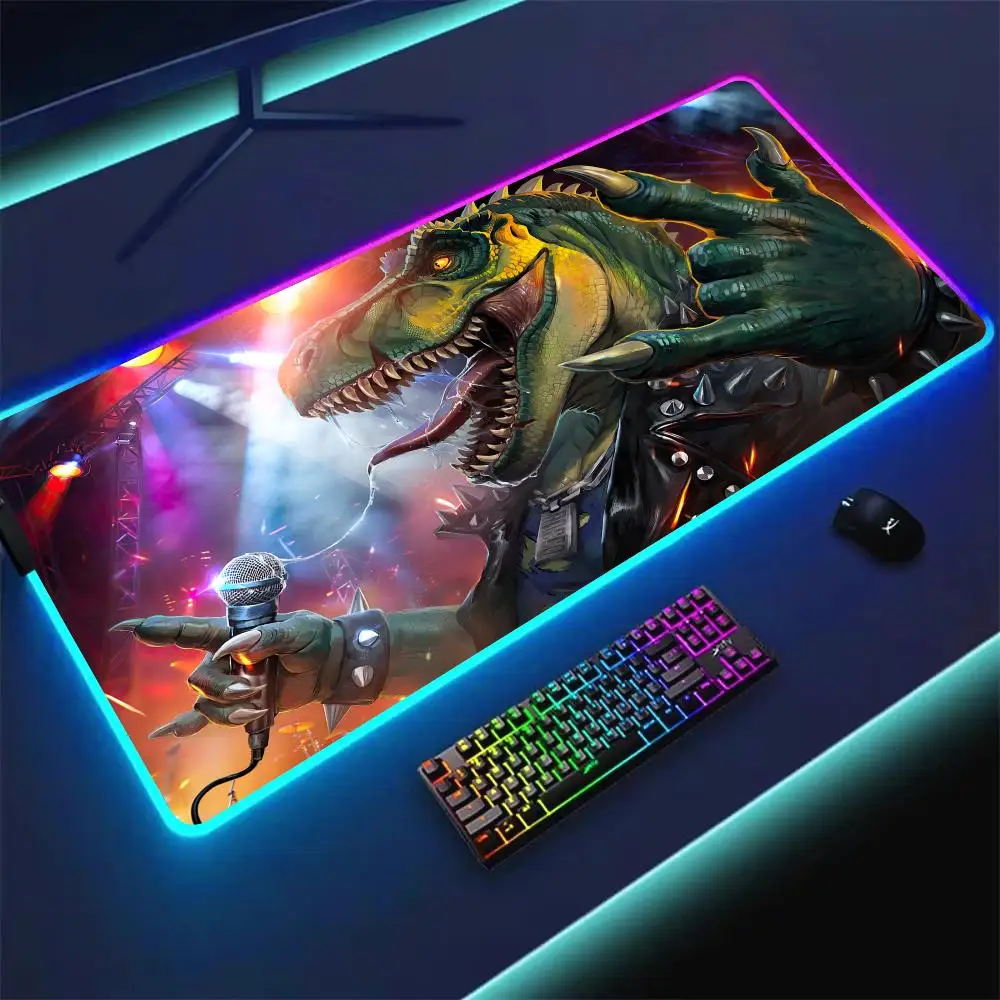 RGB ماوس الوسادة الغناء Tyrannosaurus ريكس الألعاب حصيرة المطاط المضادة للانزلاق حصيرة مكتبية LED توهج الألعاب لوحة المفاتيح ماوس ملحقات الكمبيوتر