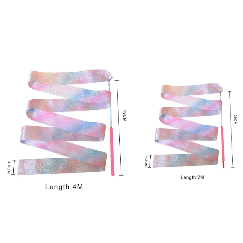 2M/4M sprzęt do gimnastyki artystycznej balet Streamer wstążka do tańca rytmiczny pręt Twiling Rainbow Stick trening migająca gwiazda