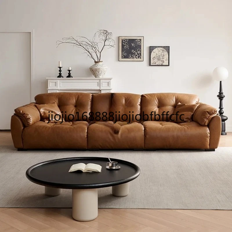 Suitable for  mobile backrest sofa living room small apartment new sugar cowhide retro wind oil wax leather sofa