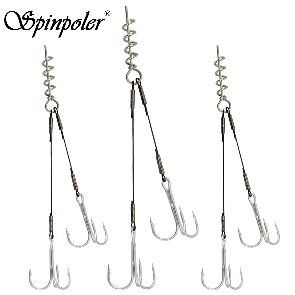 corkscrew fishing hook Cyclone Hooks 4-Pack Bait Keeper Hooks for Soft Plastics & Swimbaits UrbanFloridaFishing Swirl Lock Tusk Flipping Hook - Screwlock