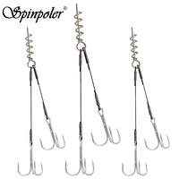 Spinpoler Corkscrew Pike Rig Stinger Fishing Hook For Soft Lure Super Sharp Double Treble Hooks 2 1 1/0 2/0 Wire Line Tackle