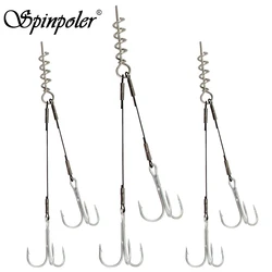 Spinpoler Corkscrew Pike Rig Stinger Fishing Hook For Soft Lure Super Sharp Double Treble Hooks 2 1 1/0 2/0 Wire Line Tackle