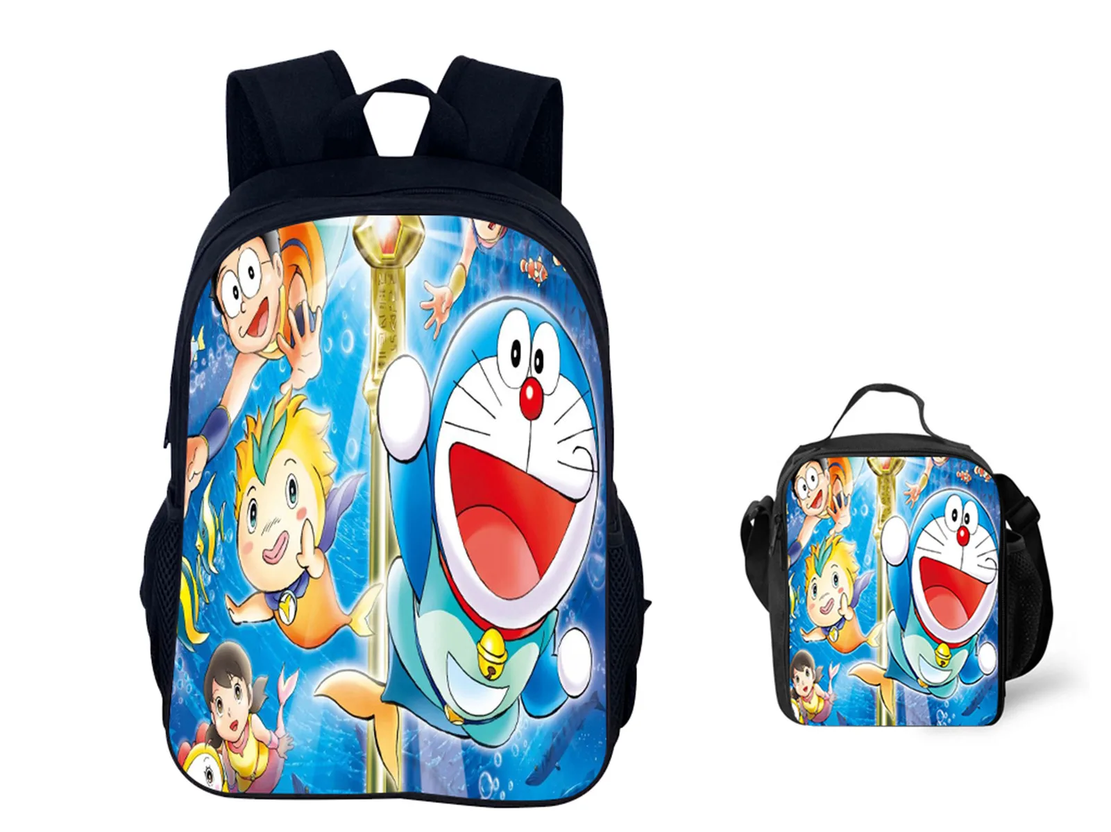 

Unisex Kid Doraemon Trendy Backpack with Waterproof Thermal Bag 2Pcs Set-Large Cartoon Rucksack for School