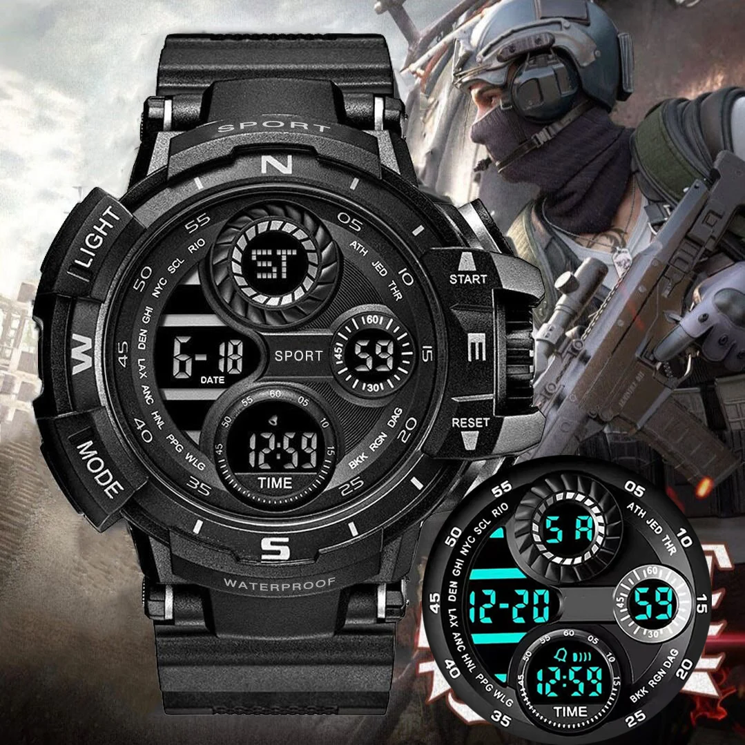 YIKAZE Sports Watch for men Black Dial Military Digital Watch Luminous Date Chronograph Alarm Clock Student Kids Man Wristwatch