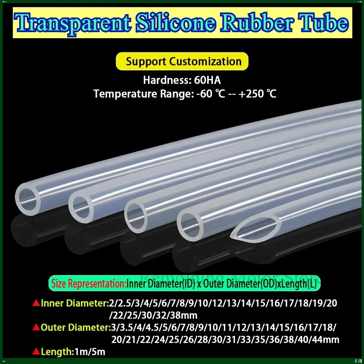Transparent Silicone Rubber Tube/Silicone Tube/Odorless Food Grade High Temperature Resistant Hose L1m/5m ID2-38mm OD3-44mm