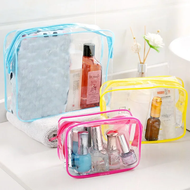 Transparent Black Zipper Makeup Bag Organizer Box Men Women Travel Clear Cosmetic Bag Waterproof Toiletry Wash Make Up Bags Case