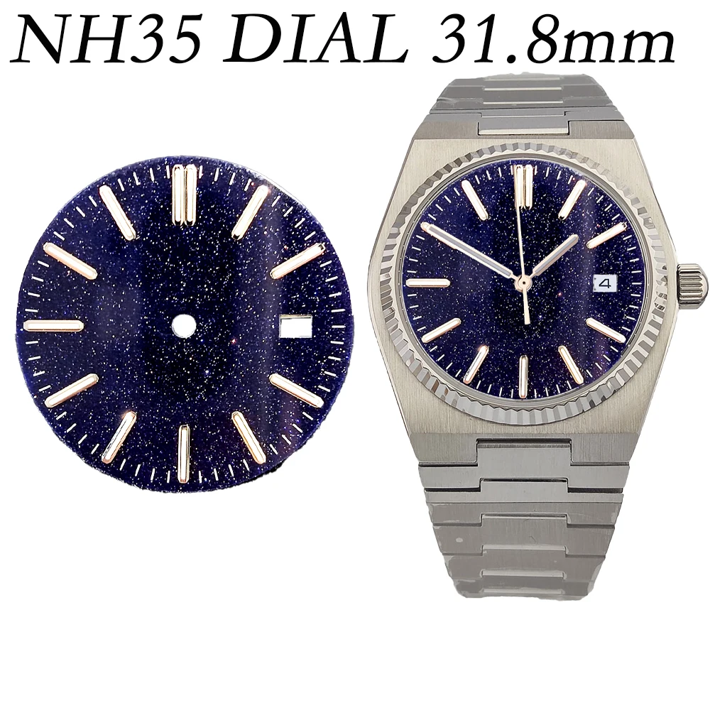 31.8mm Dial Blue Gold Sand Dial green Lume Starry Sky Stone Suitable for NH35/NH36 Movement Modified Watch Modified Accessories