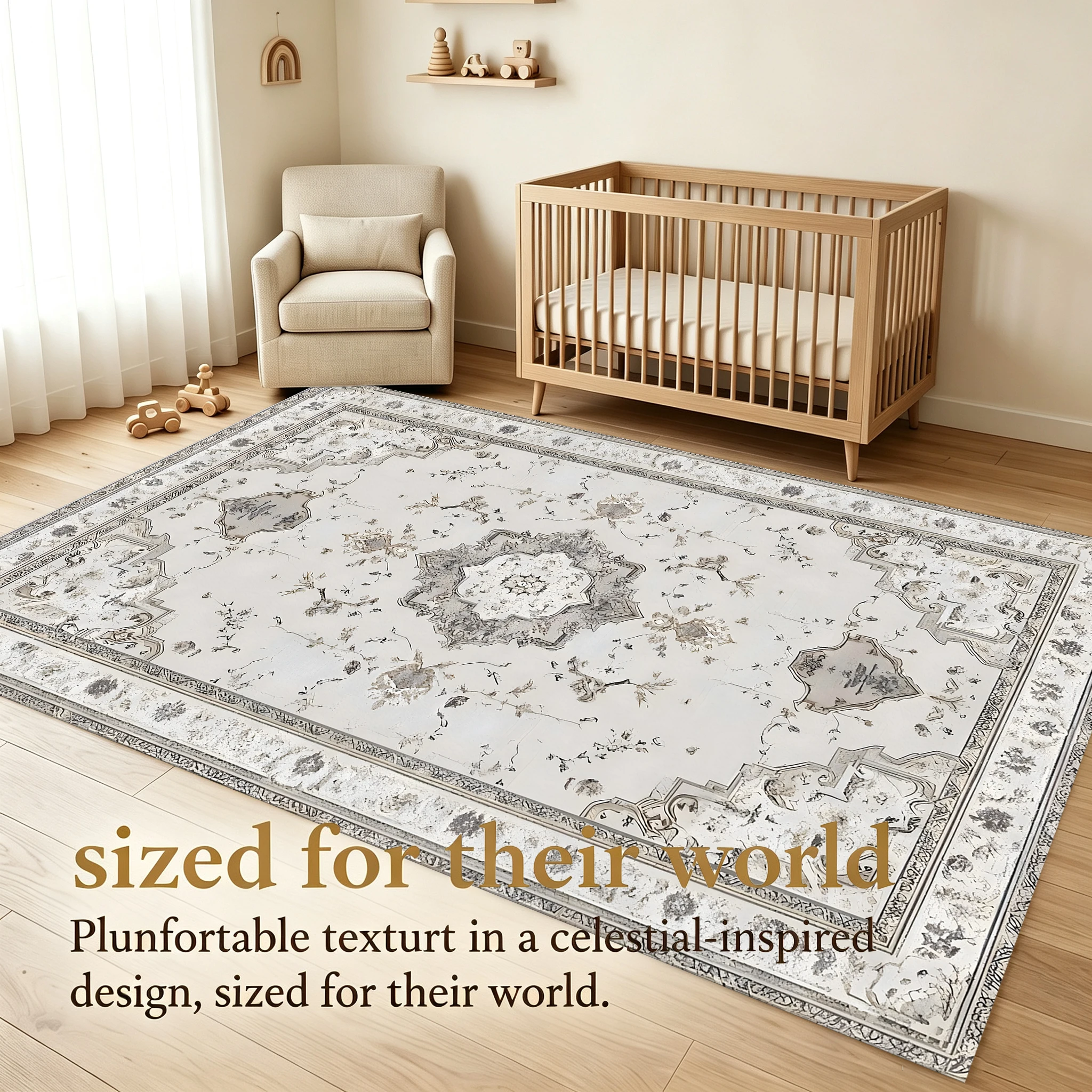 2D Large Rug with Classic Persian Symmetrical Pattern, Retro and Light Luxury Style, Suitable for Living Room and Bedroom, One-Click Renovation for Autumn and Winter Decoration