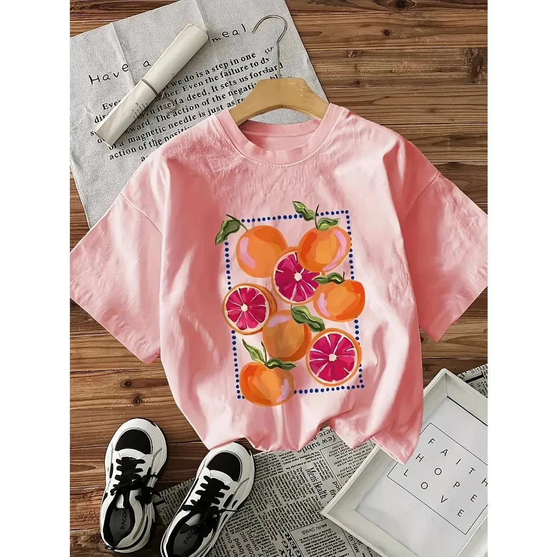 Children's T-shirt Soft Skin Friendly Breathable Loose Comfortable Casual  Watercolor Style  Citrus Slice Pattern Short Sleeved